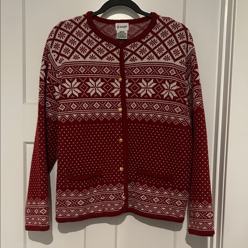 Liz Baker Red and White Patterned Cardigan